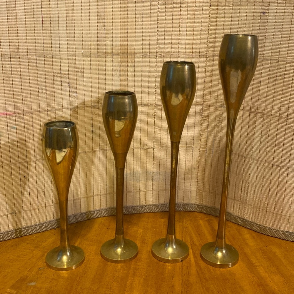 Vintage Brass Wine Cup Teardrop Candleholder Candlesticks Set of 4